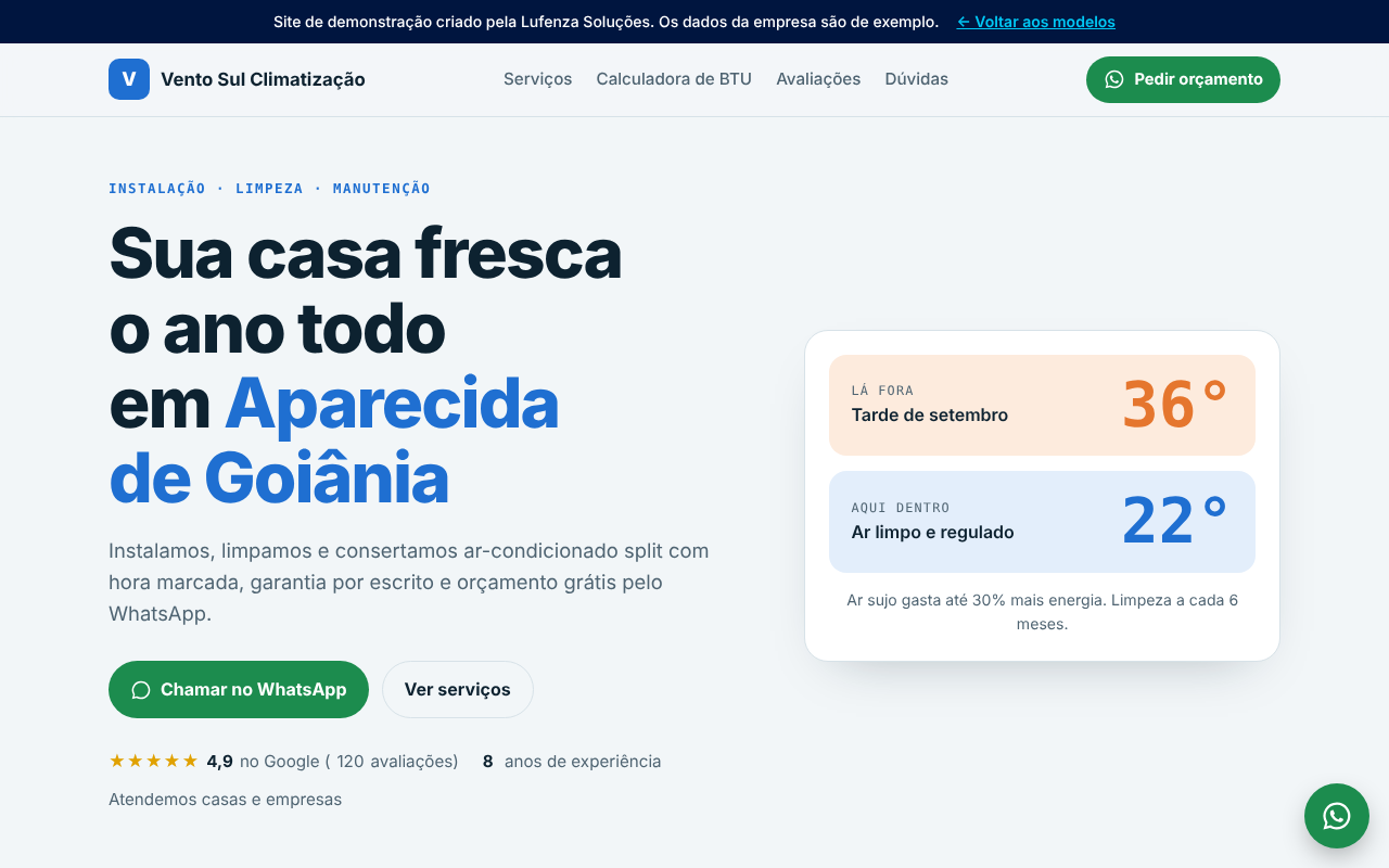 Site de exemplo para empresa de ar-condicionado